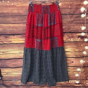 Bohemian Red and Black Patchwork Wide Leg Pants